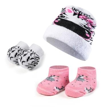 Imagem de Kit Recém Nascido Maternidade Enxoval Meia, Touca E Luva para Meninos e Meninas (Branco/Rosa, Recém Nascido)