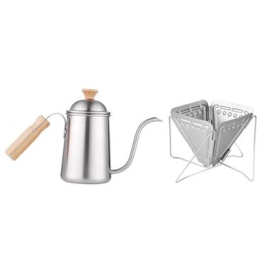 Imagem de Gralara Despeje sobre chaleira de café chaleira de gotejamento com bico longo pescoço de ganso dobrável copo de filtro bico longo conjunto de bule de chá