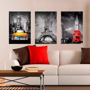 Imagem de Kit 3 Placas Decorativas Lugares Turísticos Color's - Planeta Decor