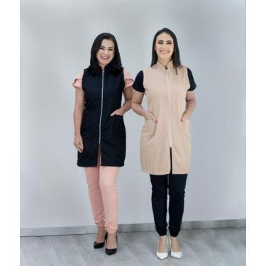 Imagem de Jaleco gola padre sem manga ziper tecido gabardine - BRANCO ESTILO JAL