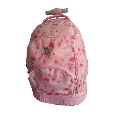 Imagem de Mochila De Rodinhas Escolar Capricho Rosa Claro Flores - Clio