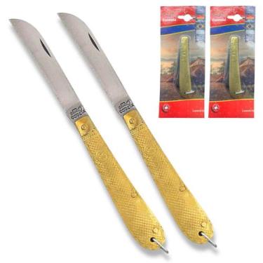 Imagem de 2 Canivete de bolso Recartilhado Latão Escama De Peixe Corneta Brasil