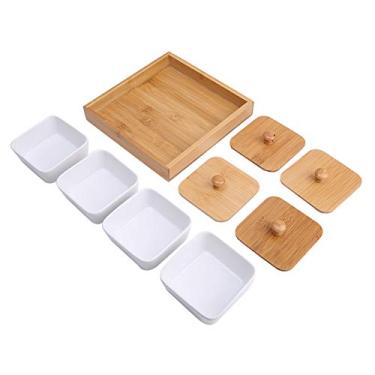 Imagem de Travessa de Servir, Travessas e Bandejas Com Compartimentos Separados Prato de Servir Aperitivo de Cerâmica Bandeja de Lanches para Lanches e Aperitivos (Quatro compartimentos