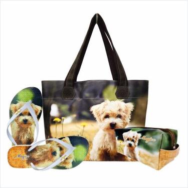 Imagem de Kit Pet Feminino Cachorro com Bolsa, Necessaire e Chinelo, Magicc, 37/