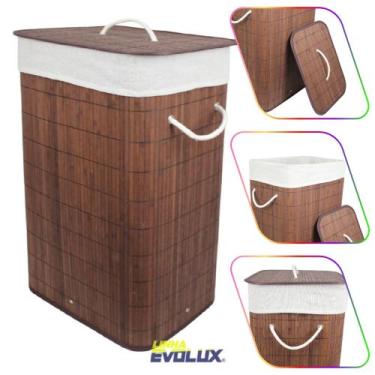 Imagem de Cesto Roupas Para Lavanderia de Bambu Marrom Organização 60 Litros - L