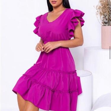 Imagem de Vestido feminino curto manga babado moda - Filó Modas, P, Vermelho