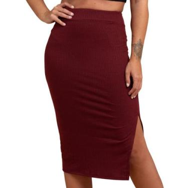 Imagem de Saia Lápis Tubinho Modeladora Preta com Fenda Lateral Midi Reta Canela