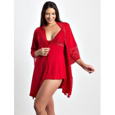 Imagem de Kit desejo camisola sexy e robe luxo - Roupa de dormir