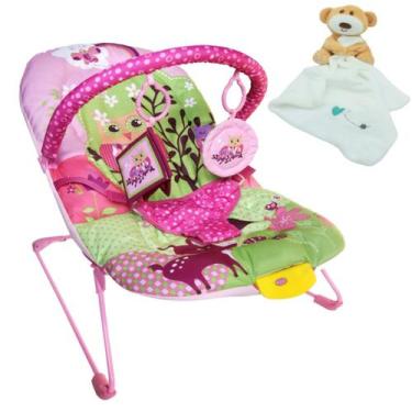 Imagem de Kit Cadeirinha Vibratória de Descanso Rosa 9Kg +Naninha Urso - Color B
