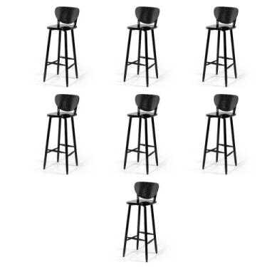 Imagem de Conjunto 7 Banquetas Altas Bistrô de Madeira Lisboa - Melhor Móvel, Pr