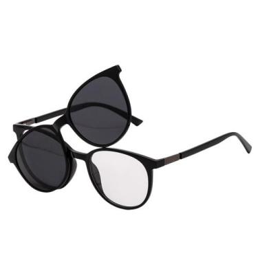 Imagem de Armação Óculos Clipon 2 Em 1 Grau Redondo Amsterdã Preto - Shark Óculo