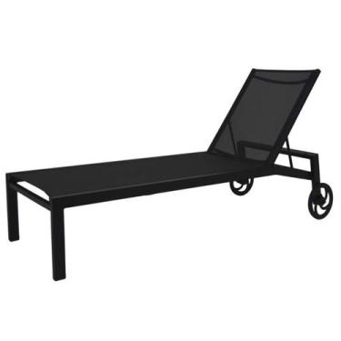Imagem de Espreguiçadeira Preta de Piscina com Rodinhas Encosto Reclinável - Nos