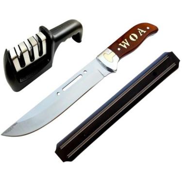 Imagem de Kit Premium Faca Nobre Churrasco + Barra Magnética + Afiador - FACATOP