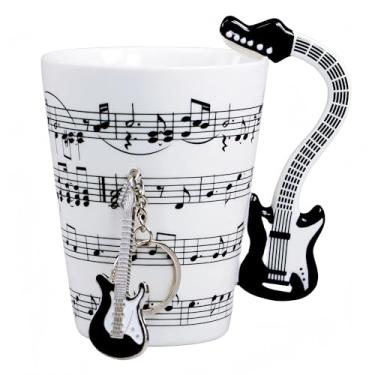 Imagem de Generic Caneca de guitarra nota musical caneca de café bonito presente de guitarra para homens mulheres guitarristas - 382 g cerâmica música guitarra café com guitarra chaveiro presente para músicos