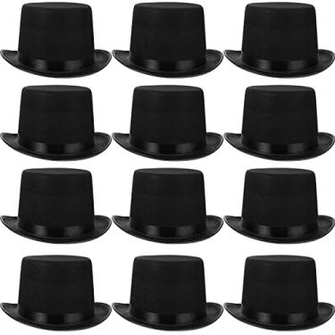 Imagem de SATINIOR 12 Pcs Black Felt Top Hats for Men Kid Women, Halloween party Costume Hats Bulk Magician Steampunk Hat for Dress up Cosplay Party Accessories