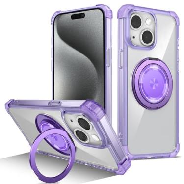 Imagem de ZinLyuen Capa para iPhone 14 Plus 360 suporte magnético giratório compatível com MagSafe capa transparente à prova de choque de grau militar para 14 Plus, roxo