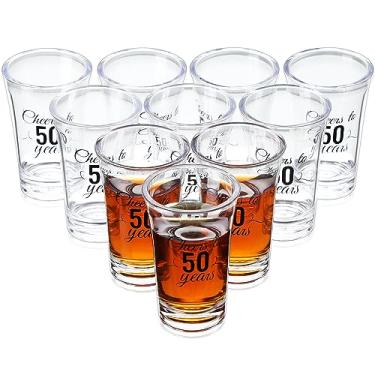 Imagem de Sliner Pacote com 48 copos de shot de aniversário a granel 39,7 g Cheers to 30/40/50/60/70/80 anos copo de shot inquebrável base grossa mini copo de vinho transparente lembrancinhas de aniversário