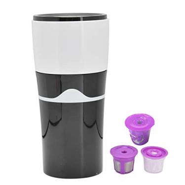 Imagem de Cafeteira portátil, máquina de café de xícara K, cafeteira de gotejamento de dose única, prevenção de vazamento lateral de 360 graus, cafeteira manual de gotejamento para viagens, acampamento, escritório, uso doméstico (preto e branco)