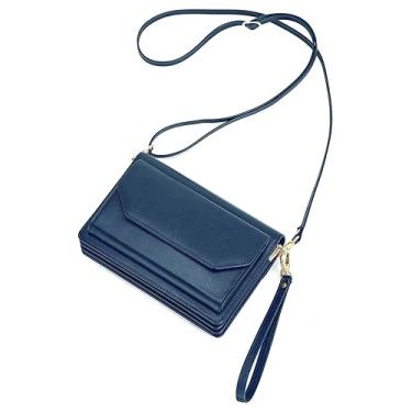 Imagem de nuoku Bolsa pequena clutch para mulheres, bolsa de pulso noturna, carteira fofa de couro PU transversal, Azul marinho