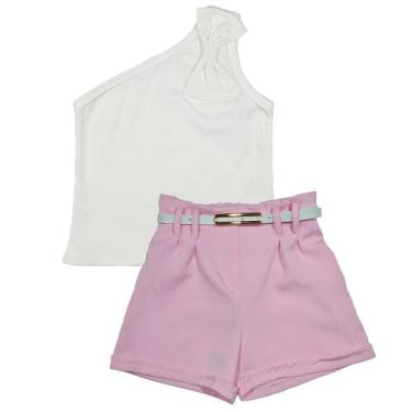 Imagem de Conjunto Short Cinto Blusinha Menina Criança - 2L Kids, Branco laço, R