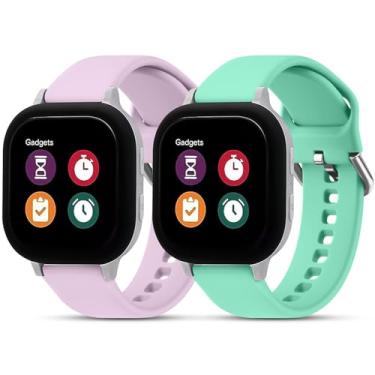 Imagem de Pacote com 2 pulseiras de substituição infantis compatíveis com Gabb Watch 3 2 1/Gizmo Watch 3 2 1/T, pulseira de silicone impermeável de 20 mm para crianças, meninos e meninas (roxo claro/verde