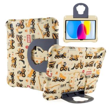 Imagem de Capa infantil para tablet iPad 10.2, 7, 8, 9, 9, FW, iPad 7ª 8ª geração, 10.2 e 10.2, escavadeira, para crianças, meninos, meninas, EVA, leve, à prova de choque, capa completa amarela