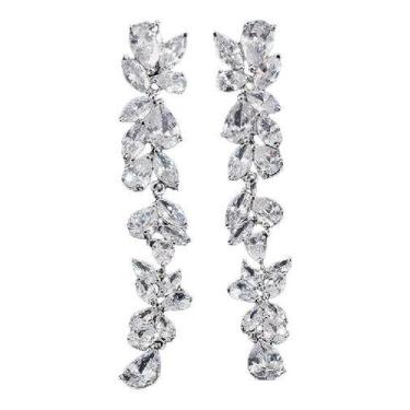 Imagem de Brinco Noiva Zirconia Pendurado Grande Prata Debutante Luxo - De Castr