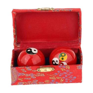 Imagem de Pegciuho 2 Peças Bolas de Massagem de Mão Bolas de Baoding com Caixa de Armazenamento Suave Exercício Chinês Handballs para Crianças Pessoas de Meia Idade Pais, Vermelho Gossip Colorido