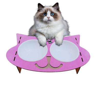 Imagem de Comedouro e Bebedouro Elevado para Gatos  2 Potes de 400ml, Antivazame