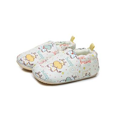 Imagem de COSANKIM Pantufa para bebês, meninos, meninas, sola macia, antiderrapante, mocassim infantil, primeiro andador, 01 vaca branca, 18-24 Months Toddler