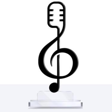 Imagem de Yuefunny Prêmio Troféu de Apreciação de Música Acrílico Oitava Nota Prêmio de Competição Musical Presente para Músico, Professor, Estudante, Estúdio de Música Clube (Microfone)