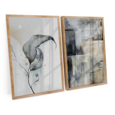 Imagem de Quadro Flor E Pinceladas Cinzas Abstrato Moderno Para Quarto - Bimper 