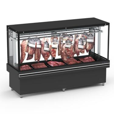 Imagem de Balcao Expositor Açougue Vanguard Top Gancheira Estatico Eavtg 2000E Preto Vidro Reto 220V - Refrimate