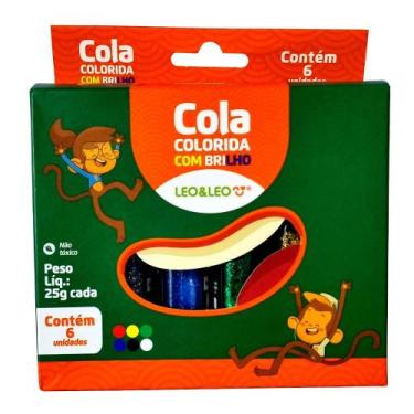 Imagem de Cola Escolar 6 Cores Colorida C/ Brilho 25g - Leo & Leo - LEO&LEO