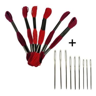 Imagem de Kit 6 Meadas Para Bordado Ponto Cruz + 9 Agulhas De Bordar - Adb