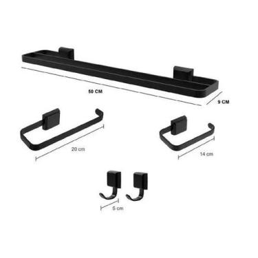 Imagem de Kit Acessórios Para Banheiro Luxo 5 Peças 2 Cabides Inox Duplo Preto -