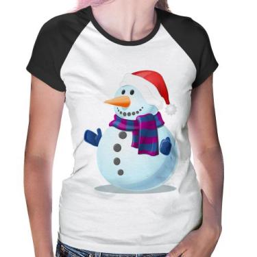 Imagem de Baby Look Raglan Boneco de neve - Foca na Moda, Branco, Preto, GGG