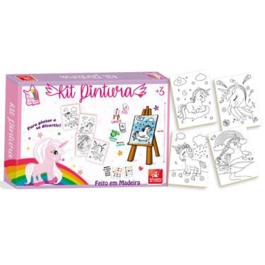 Imagem de Kit Pintura Para Colorir Infantil Mini Cavalete Unicórnio - Brincadeir