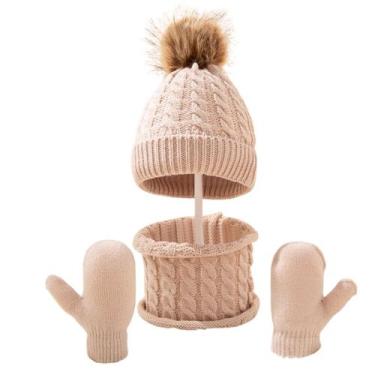 Imagem de Kit inverno bebê rn touca cachecol luva gorro de lã infantil - Beanie,