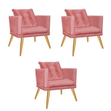 Imagem de Kit 03 Poltrona Cadeira Milena Confort Com almofada Sala Recepção Escr