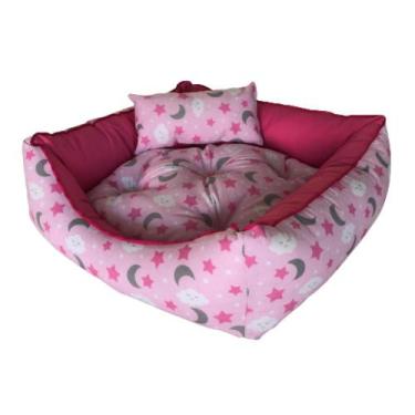 Imagem de Caminha pet luxo com travesseiro e almofada dupla face, cor rosa lua -