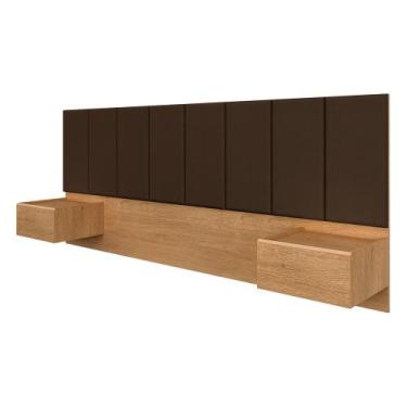 Imagem de Cabeceira Estofada Suspensa Cama Casal Bulgária Carvalho/marrom - Ma -