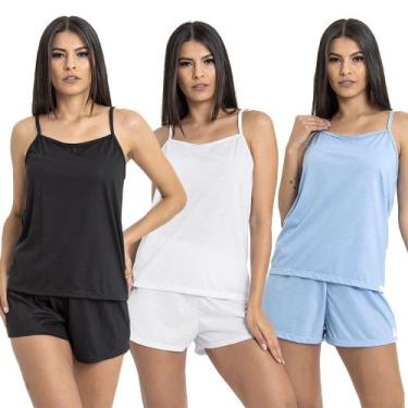 Imagem de Kit 3 Conjuntos Pijama Feminino Curto Baby Doll Fresquinho - M de Mulh