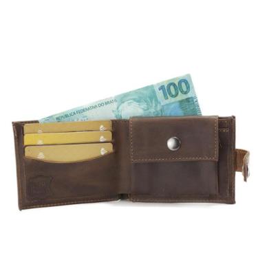 Imagem de Carteira Couro Preta Masculina Compacta Para Cartões Moedas Notas - Us