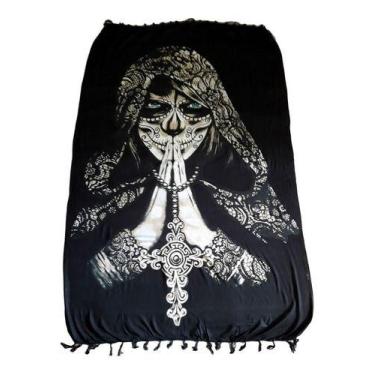 Imagem de Canga Praia Caveira Mexicana La Catrina Saída Moda Verão - Bali