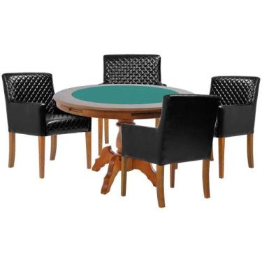 Imagem de Mesa de Jogos Carteado Redonda Montreal Tampo Reversível Amêndoa com 4