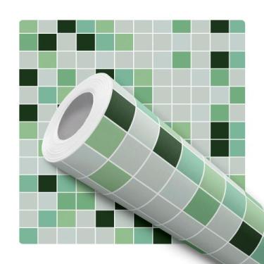 Imagem de Papel De Parede Adesivo Lavável Cozinha Banheiro Pastilha Tons de Verd