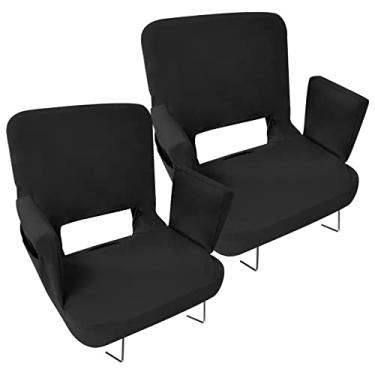 Imagem de TOPSKY Assento de estádio com suporte para as costas, tamanho regular 43 cm de largura (assento 43 cm), 3 posições reclináveis, assentos amplos de arquibancada com 2 ganchos, assento de piquenique (2 peças, preto)