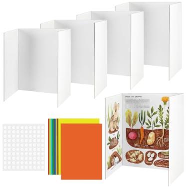 Imagem de DLOnline Quadro de pôster de 4 peças, quadro de apresentação branco vem com papelão e pontos adesivos, placa de exibição ondulada para exposições escolares, apresentações de negócios, 66 x 43 cm