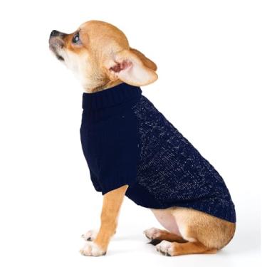 Imagem de EXPAWLORER Suéter de malha térmica para cães pequenos, médios e grandes, gola rolê, roupas para clima frio, moletom para inverno, pulôver para filhotes de gatos, azul marinho PP